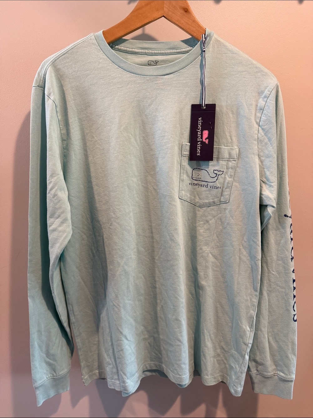 Vineyard Vines Small Aqua Haze Vintage Whale Long Sleeve Pocket Tee